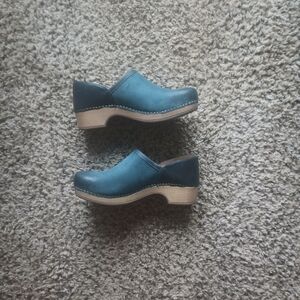 Dansko Blue Mules with Tan Sole